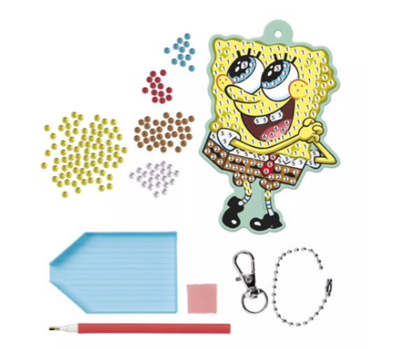 SpongeBob sleutelhanger, diamond painting, 6 × 9 cm