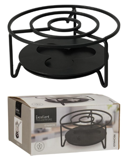 Rechaud warmhouder voor theepot en pan, zwart RVS, Ø 16 × 8 cm
