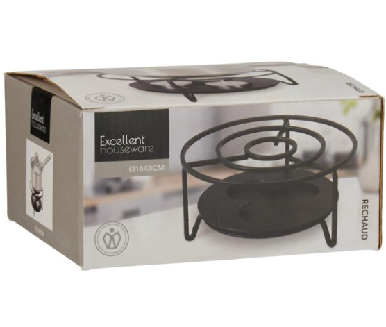 Rechaud warmhouder voor theepot en pan, zwart RVS, Ø 16 × 8 cm