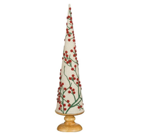 Decoratieboom met geborduurde bessen, beige, rood en groen, 55 × Ø 12 cm