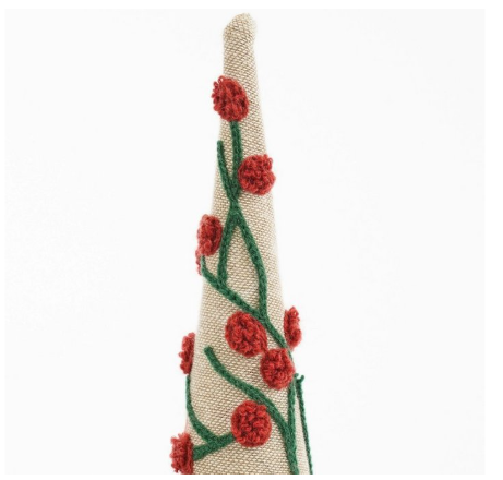Decoratieboom met geborduurde bessen, beige, rood en groen, 55 × Ø 12 cm