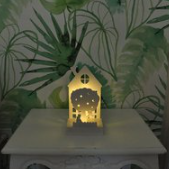 Houten huisje met dieren, nachtlamp, 20 cm