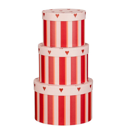 Opbergdozen, set van 3, rood met roze