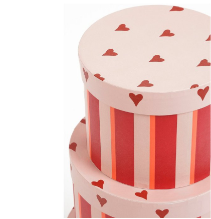 Opbergdozen, set van 3, rood met roze