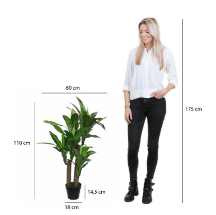 Dracaena kunstplant, groen, Ø 60 × 110 cm