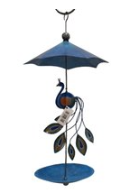 Metalen pauw vogelvoeder hangend tuinornament blauw