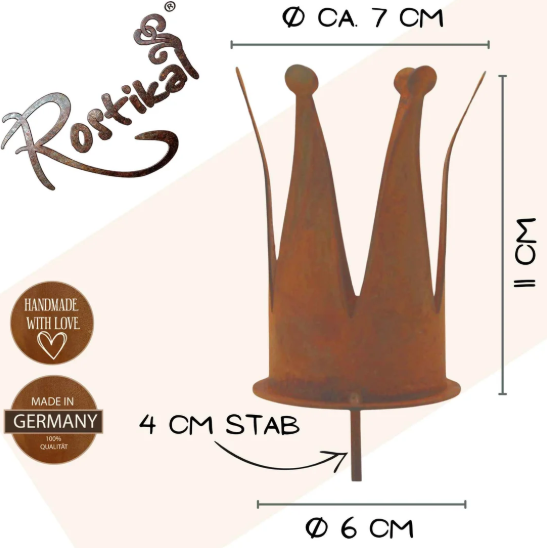 Theelichthouder kroon met grondpin, roestpatina, 15 cm
