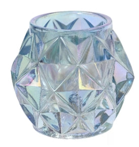 Theelichthouder iriserend glas, blauw of transparant, 7 cm