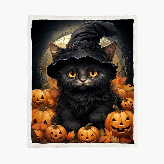 Fleece deken black cat pumpkins, maat L