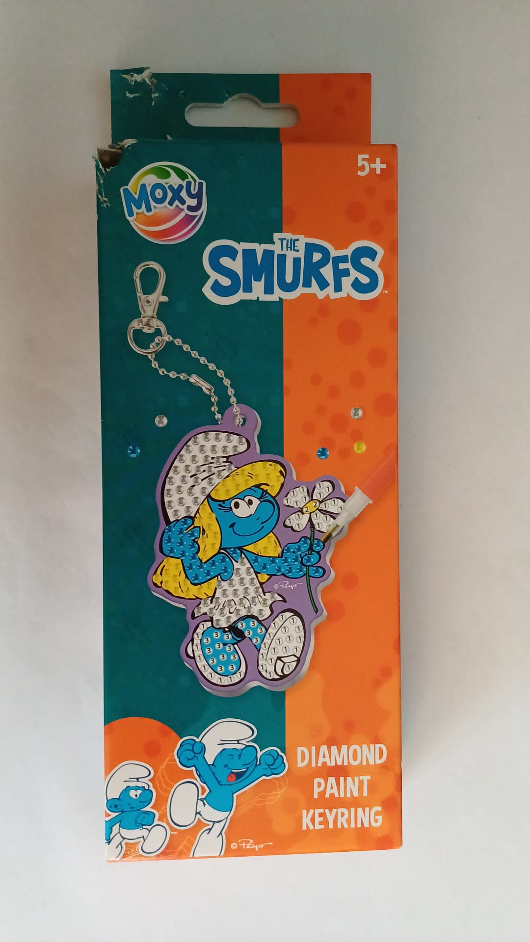 Smurfin sleutelhanger, diamond painting, 7 × 9 cm