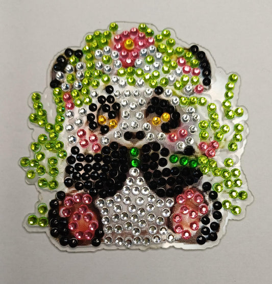 Etende panda diamond painting koelkast-/decoratiemagneet, 7 x 7 cm