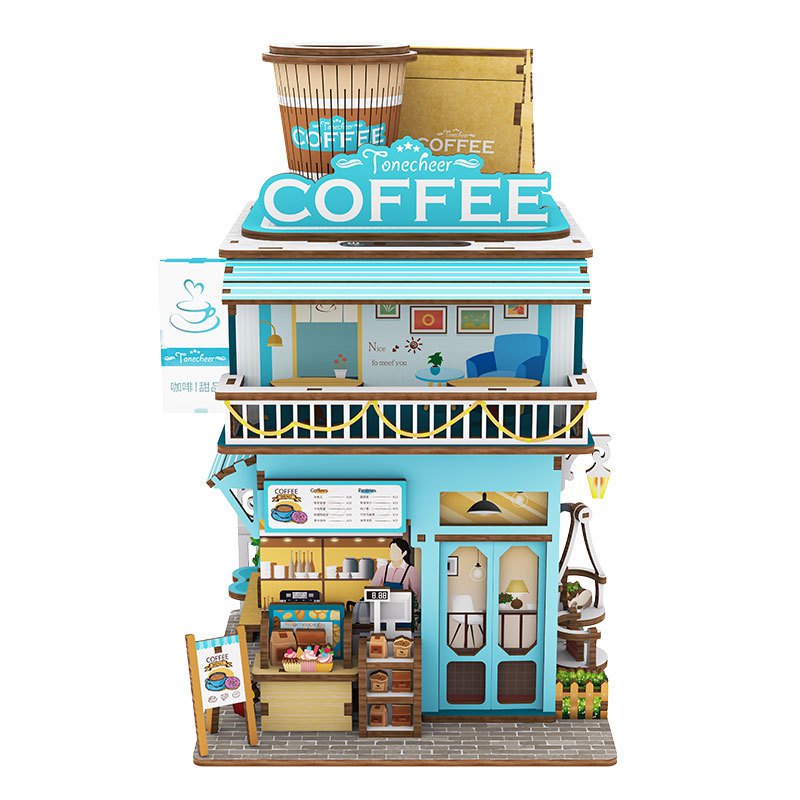3D houten bureau organizer koffiehuis, 15 x 14 x 23 cm