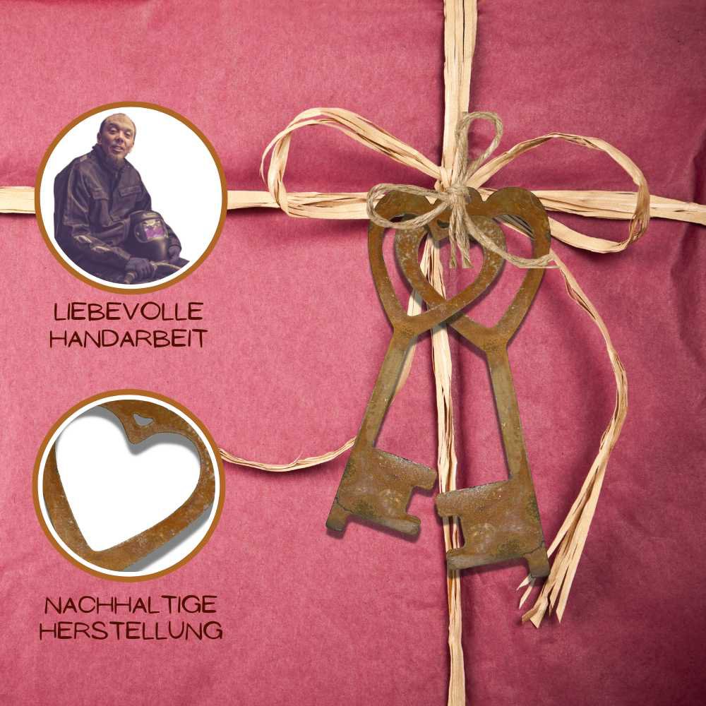 Hartsleutel hangdecoratie met roestpatina, 15 × 6 × 0,1 cm