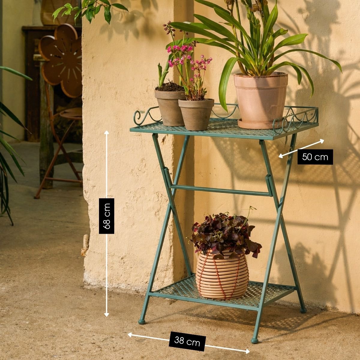 Marseille inklapbare bijzettafel voor buiten in groen, 50 × 38 × 68 cm