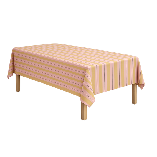 Tafelkleed roze okergeel gestreept, 250 x 140 cm