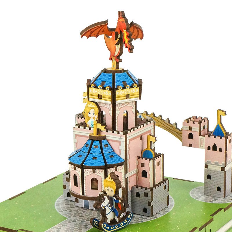 DIY 3D houten muziekdoos Fairytale Castle, 14 x 14 x 18,5 cm