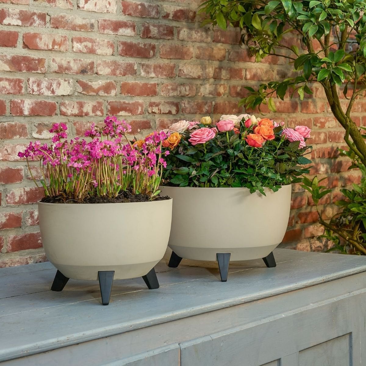 Doppio bloempot op poten, beige, 18,5 cm Ø33 cm