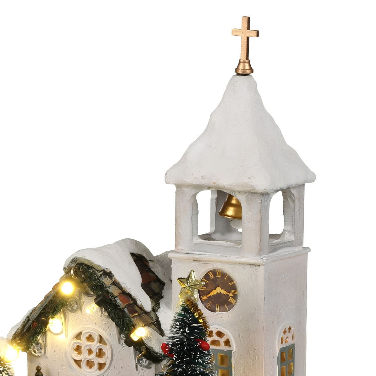 Kerstdorp Zweedse kerk met verlichting en geluid, 14 × 15 × 20 cm