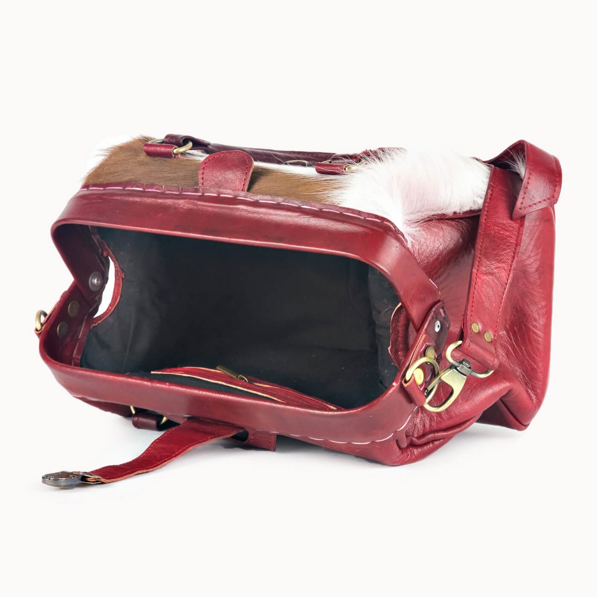 Frou leren handtas met koeienvacht, 30 × 13 × 20 cm