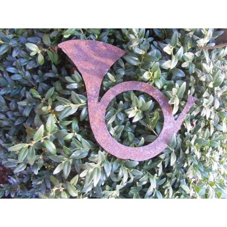 Jachthoorn decoratie, roestpatina, 20 × 15 cm