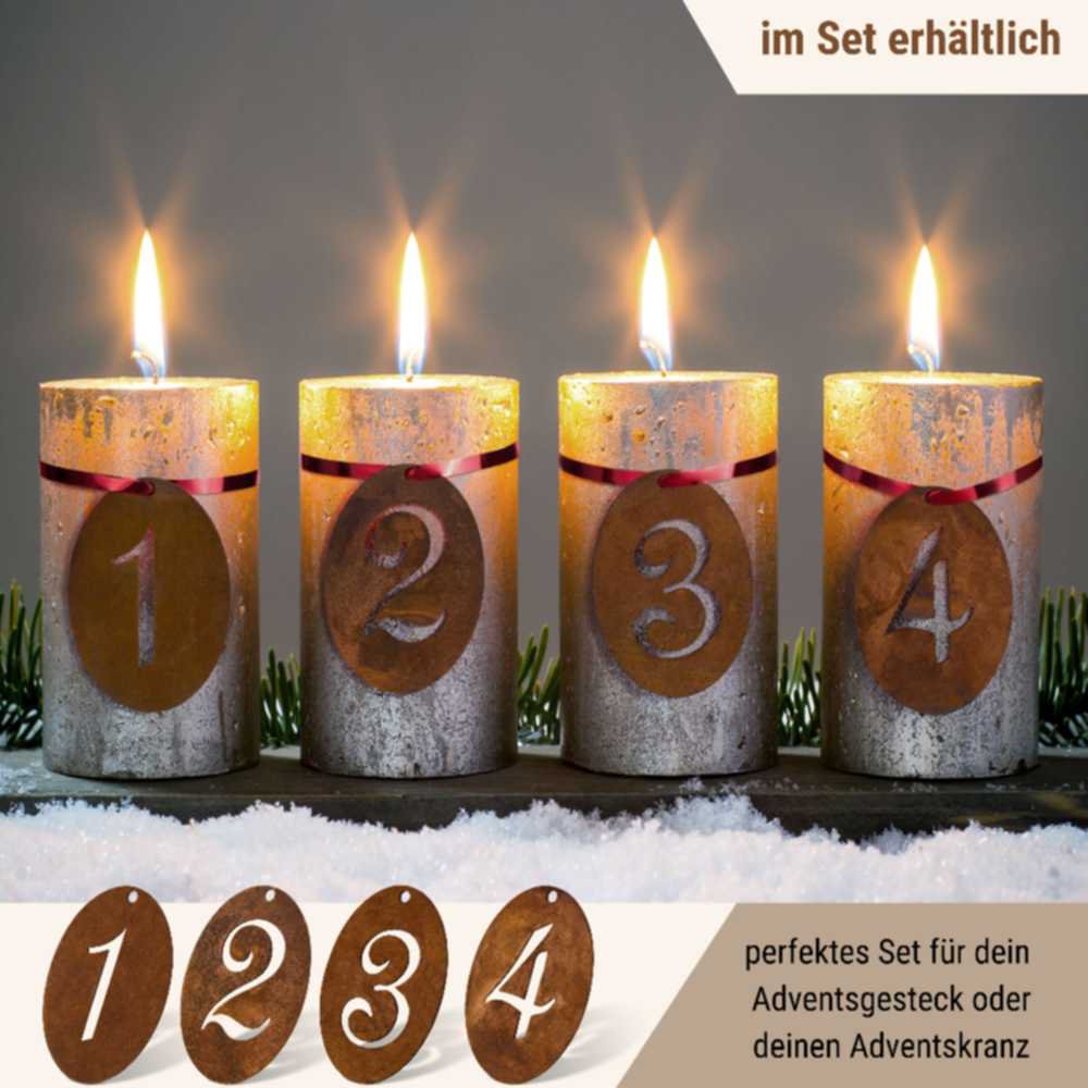 Advent decoratie cijfers 1 t/m 4, met roestpatina