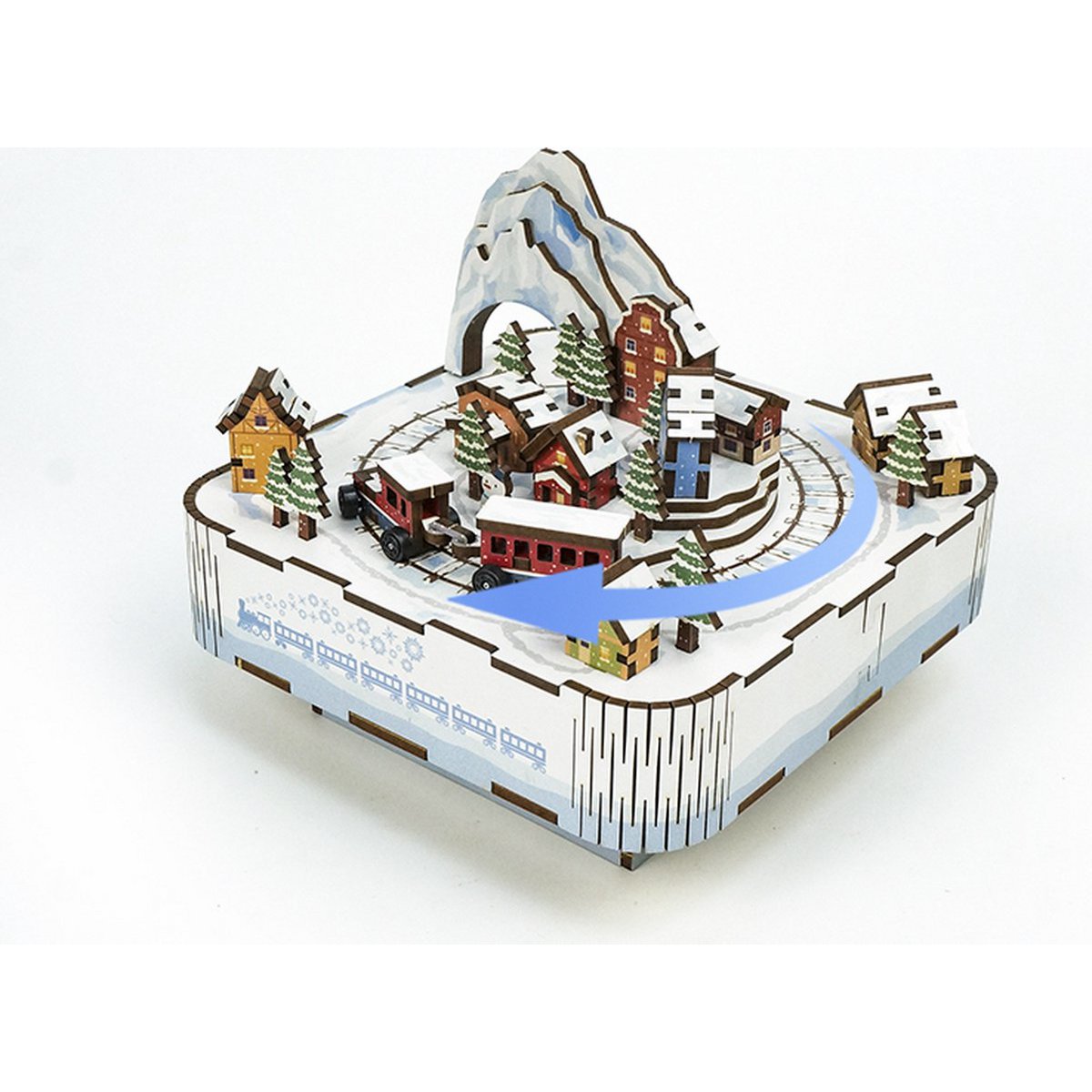 Houten muziekdoos 3D puzzel Snow Train, 14 cm
