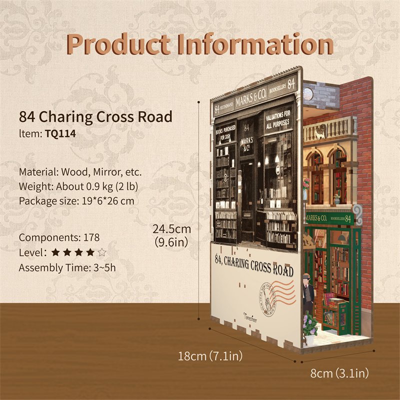 DIY book nook 84 Charing Cross Road, 24,5 cm