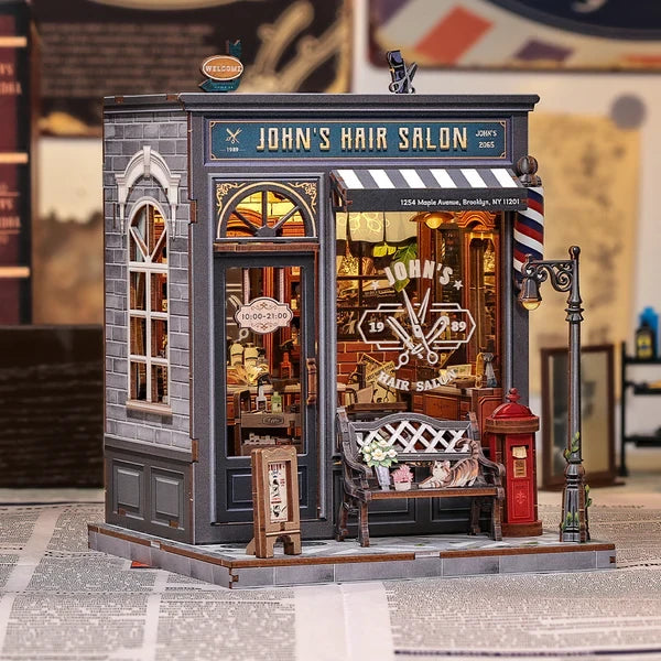 John's Hair Salon miniatuurhuisje, 15,5 × 16 × 19 cm