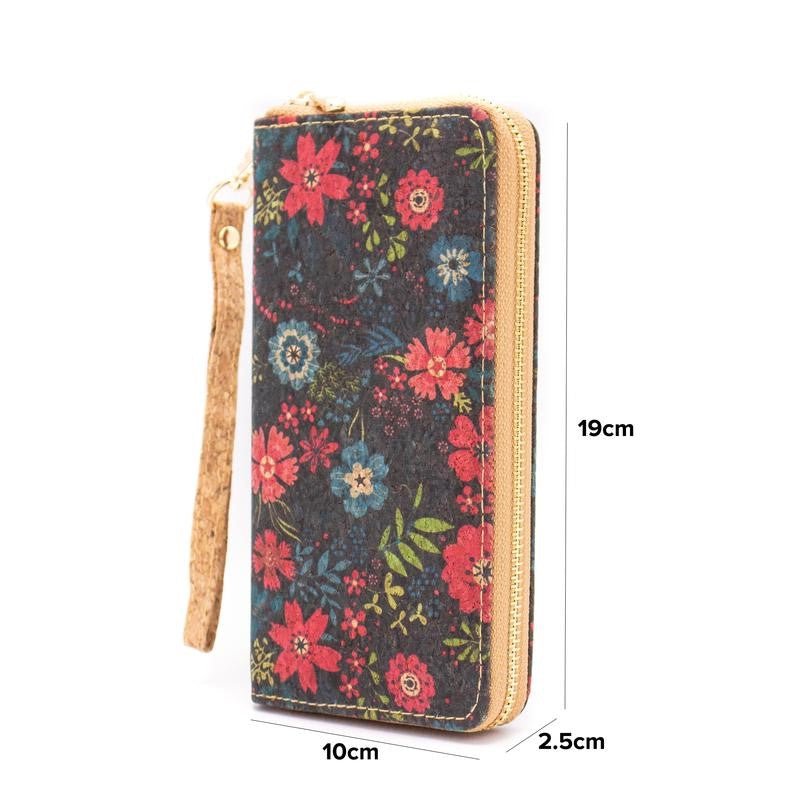 Kurken portemonnee met bloemenprint, 19 x 10 x 2,5 cm