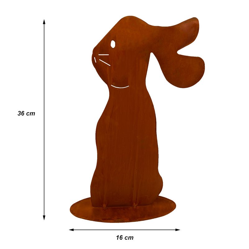 Roestmetalen paashaas Felix, 16 x 36 cm