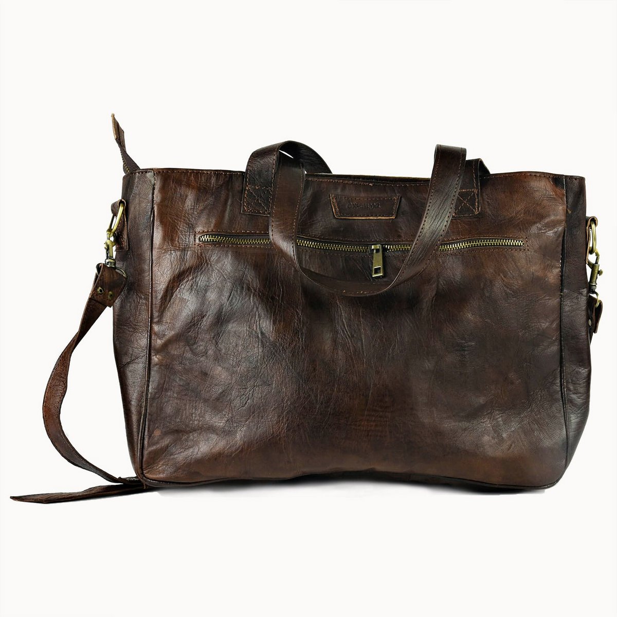 Bisou leren tas met koeienvacht, 40 × 10 × 30 cm