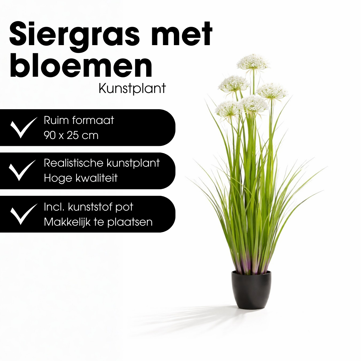 Kunstgras Engelwortel, wit, 90 cm
