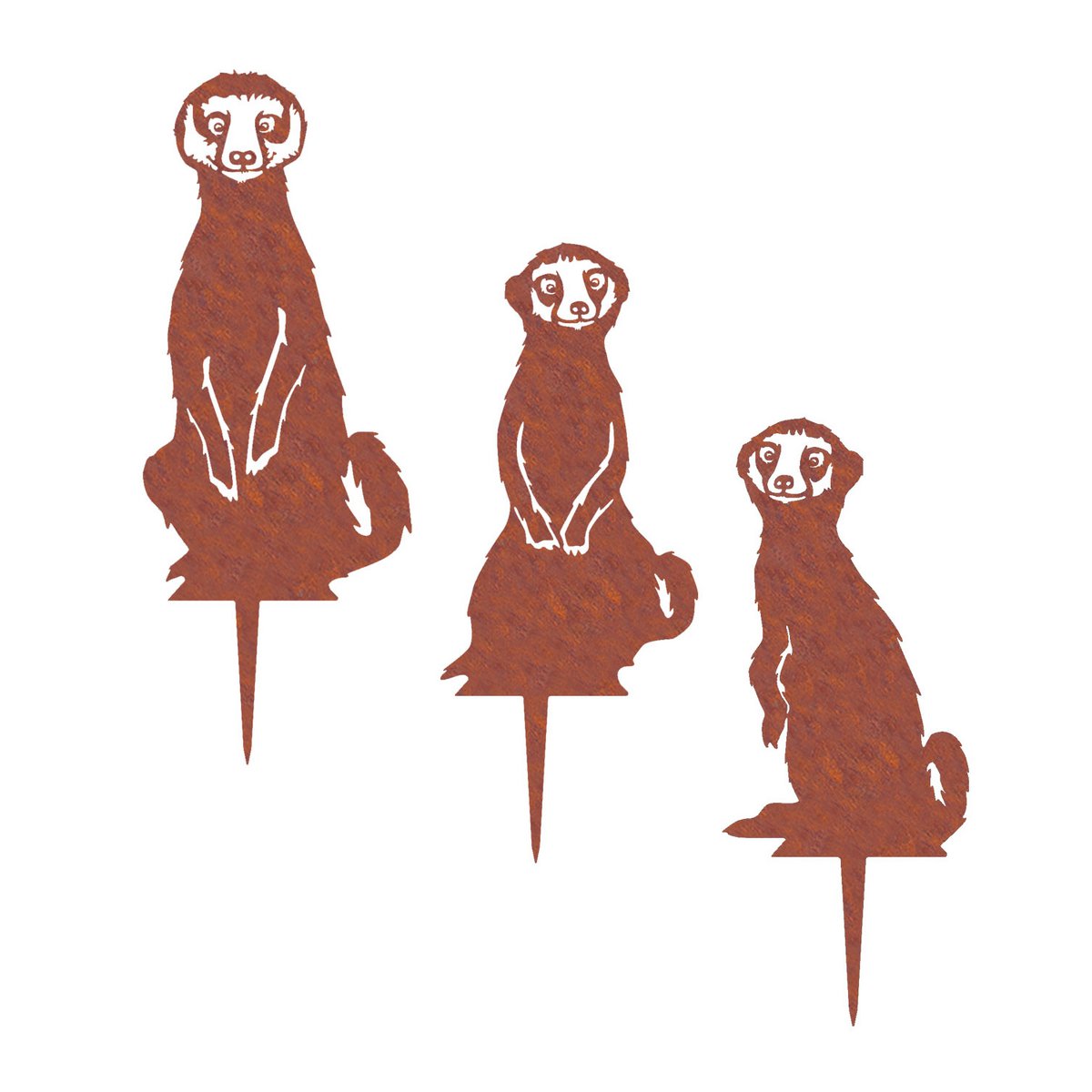 Stokstaartjes familie roest ornament set van 3 – tuin decoratie