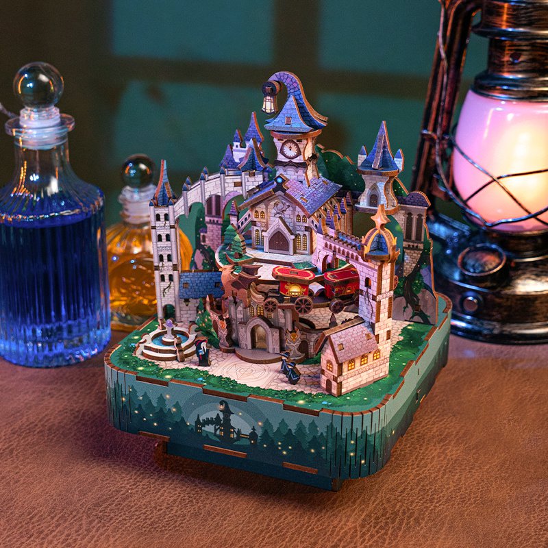 DIY 3D houten muziekdoos Magical Castle 14 x 14 x 18,6 cm