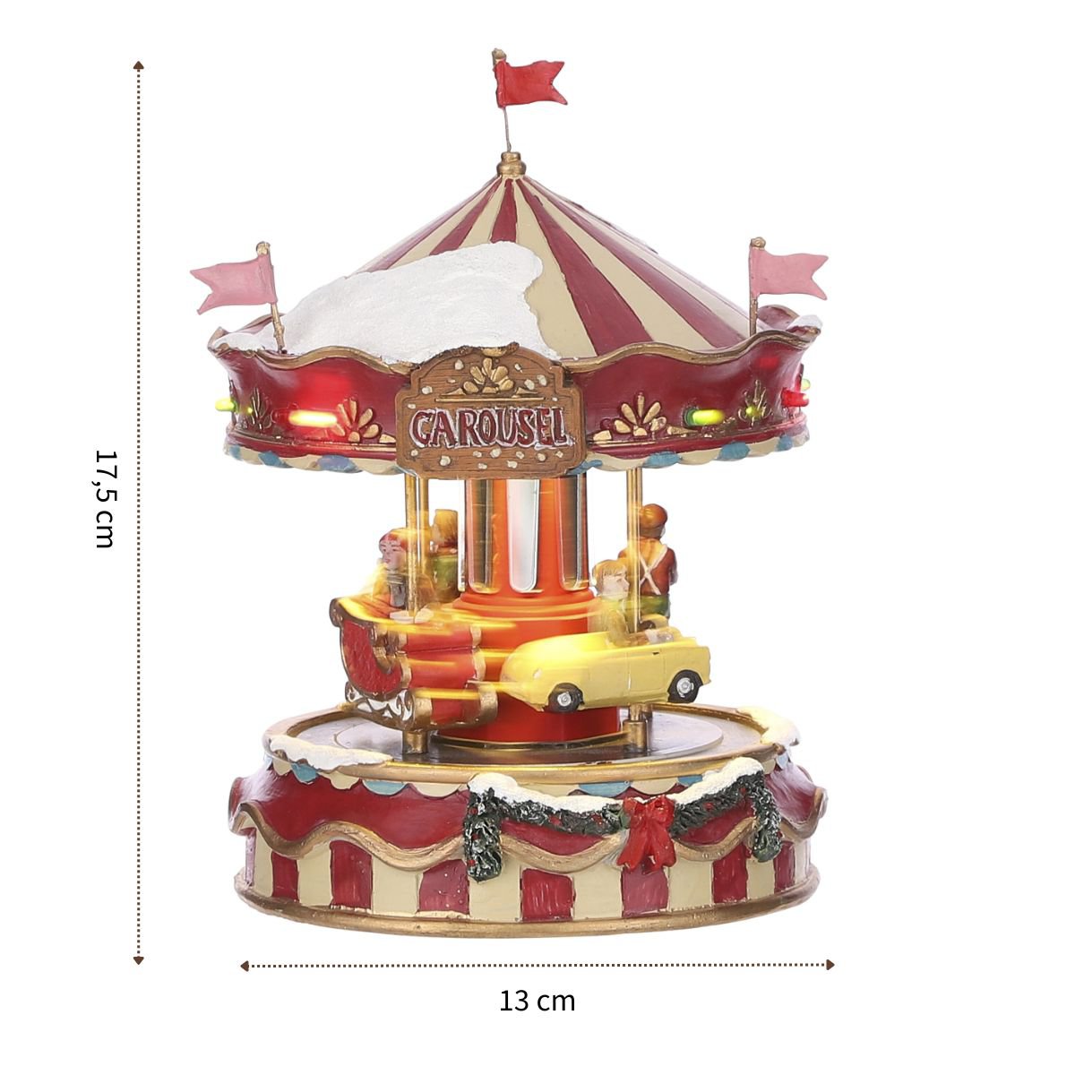 Kerstdorp draaimolen met beweging en verlichting, 13 × 13 × 17,5 cm