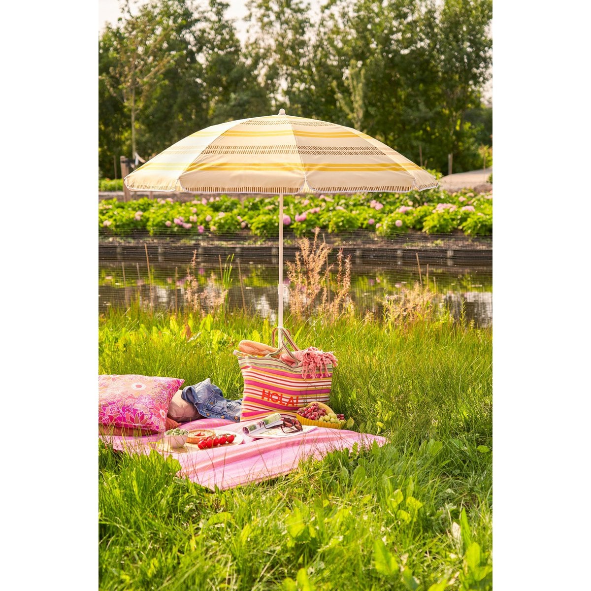 Gele gestreepte strandparasol Ø160 cm