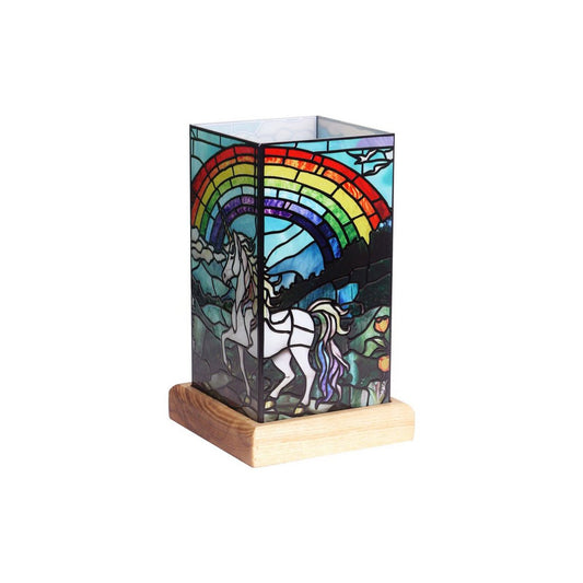 LED eenhoorn lamp USB met houten voet 16,5 cm