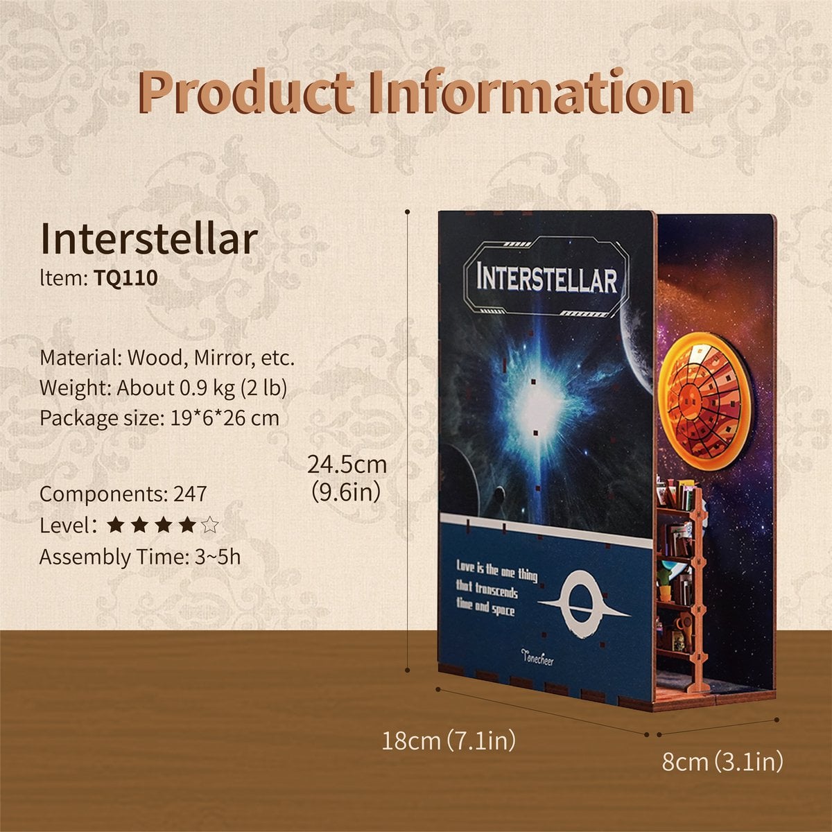 DIY book nook interstellar bookend, 24,5 cm