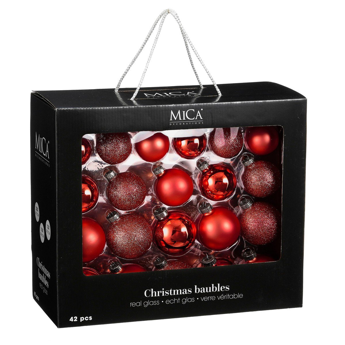 Rode glazen kerstballen, set 42 stuks