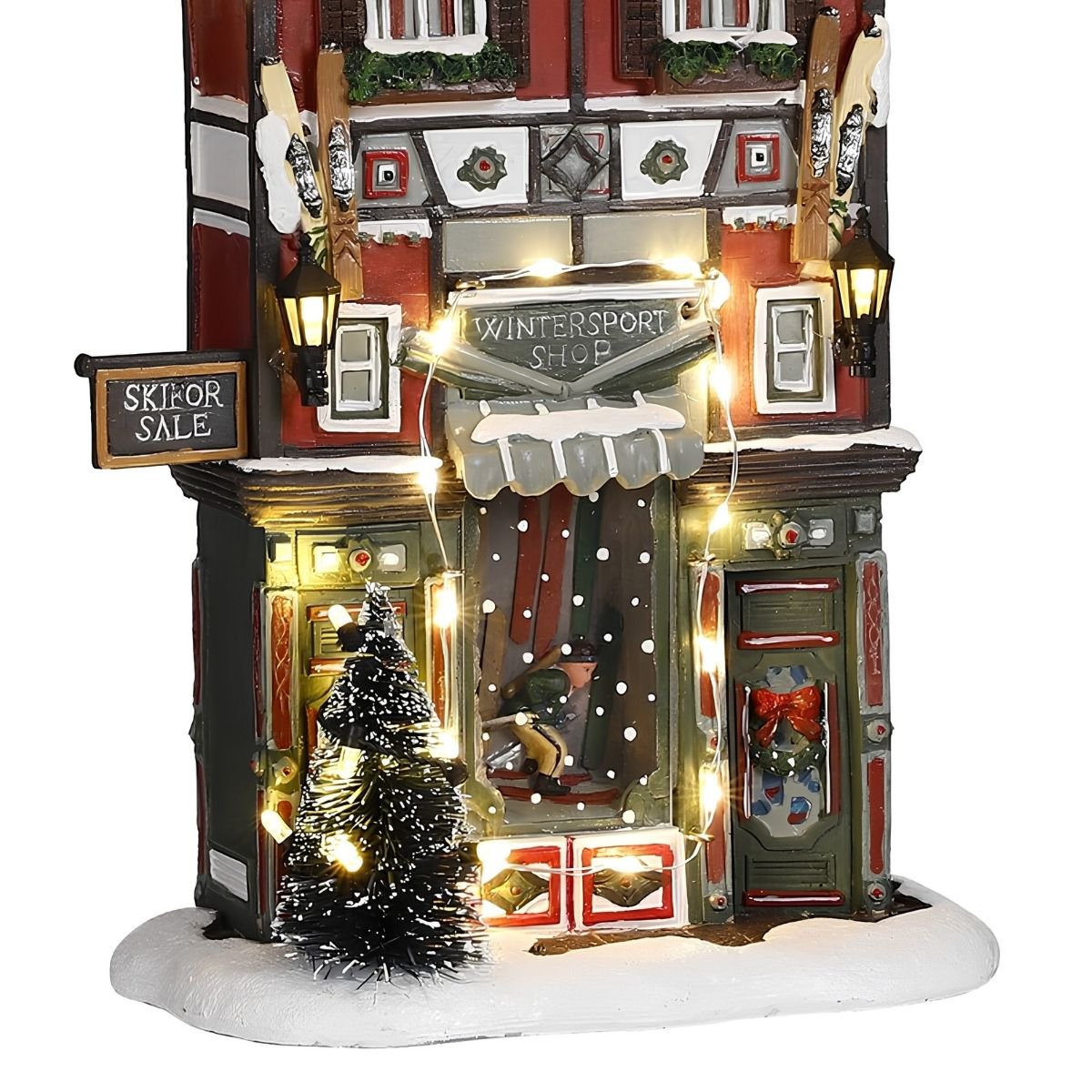 Kerstdorp wintersportwinkel met verlichting, 17,5 × 8 × 28 cm