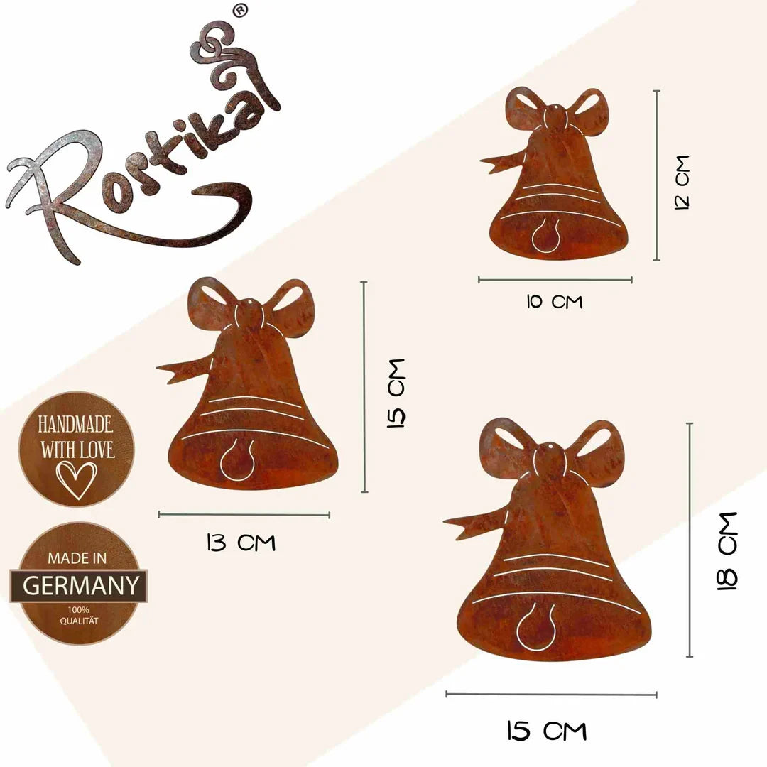 Roestmetalen kerstdecoratiehanger bel, diverse maten