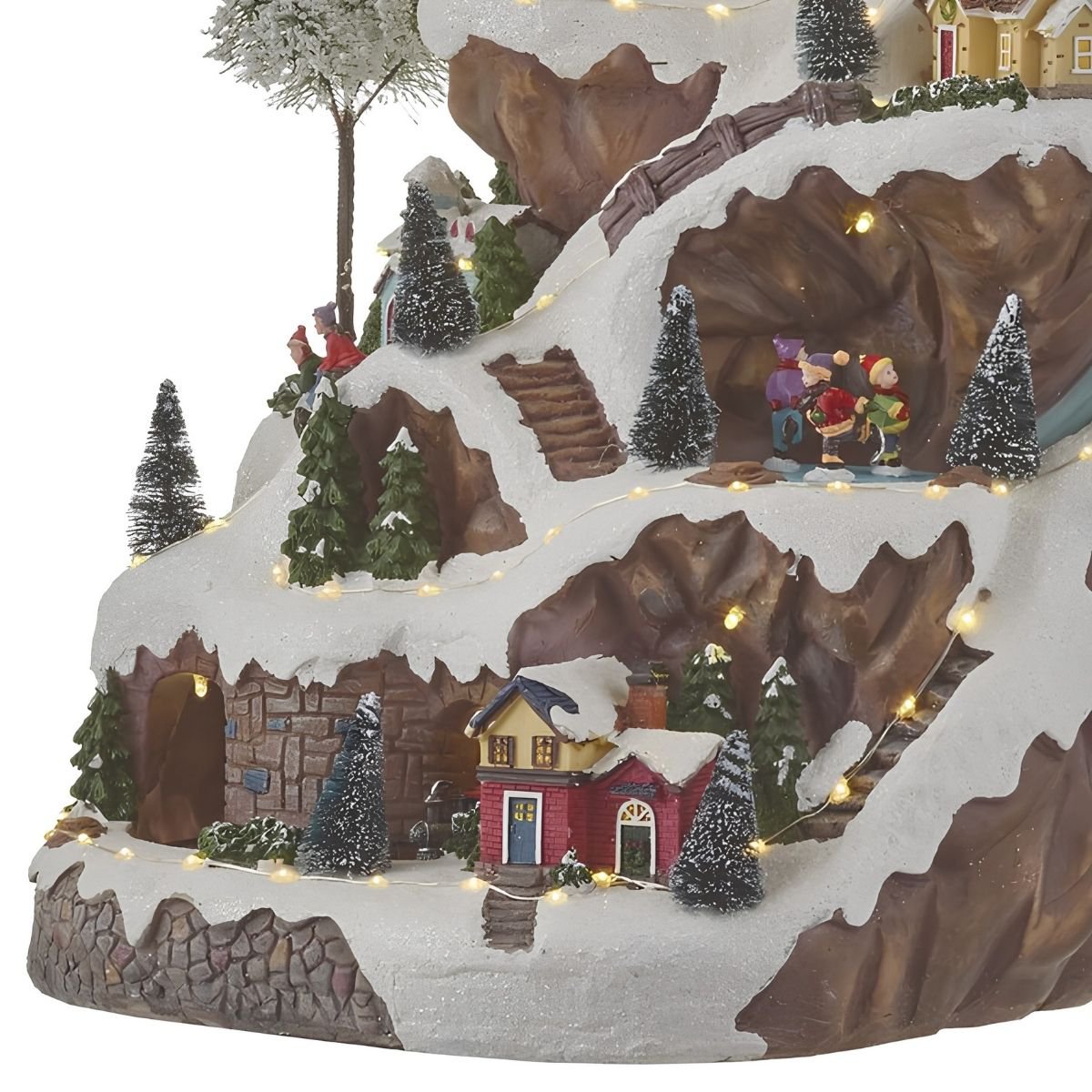 Kerstdorp skipiste met verlichting en bewegende scènes, 33 × 31 × 46 cm