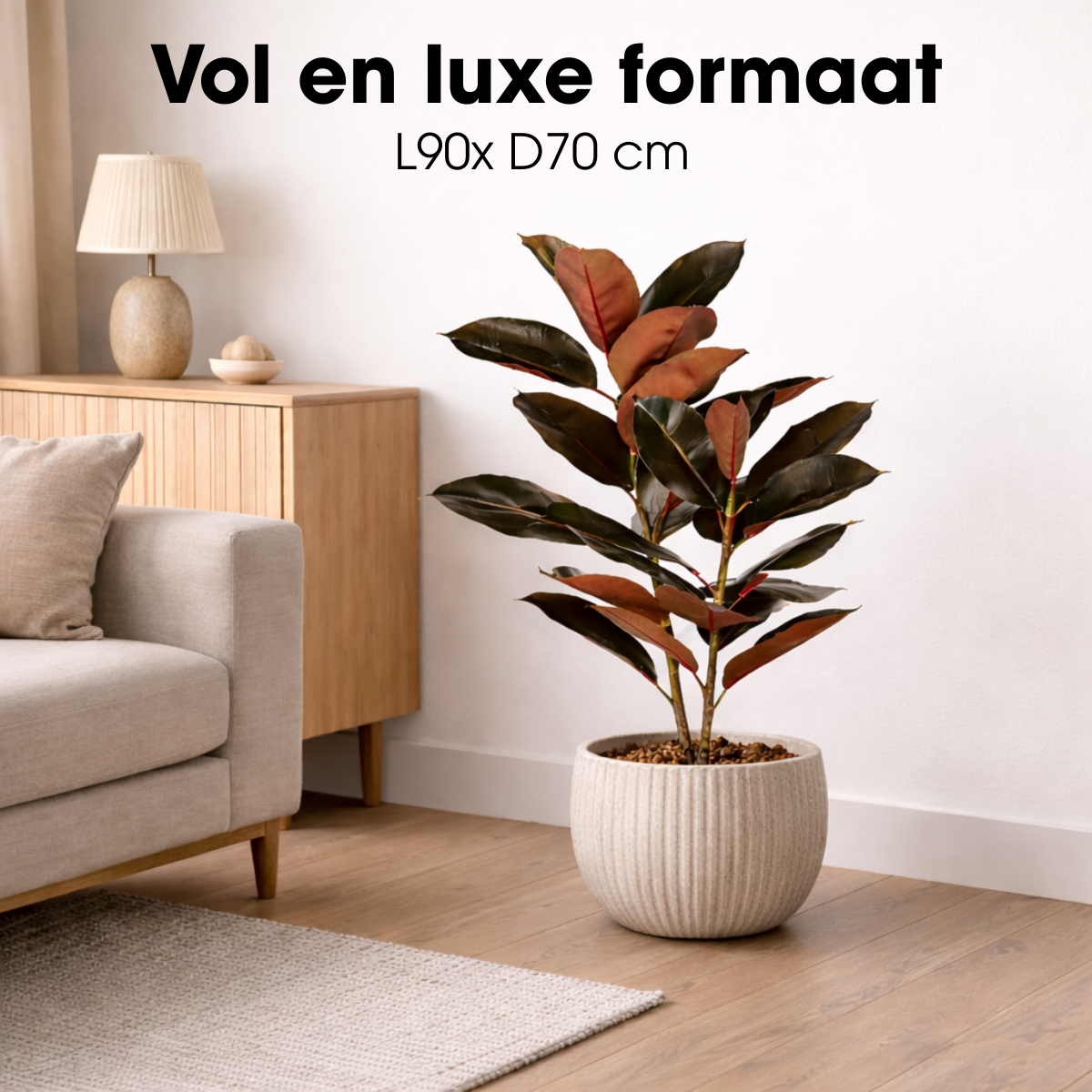 Rubberplant kunstplant, roodbruin, 90 cm, Ø70 cm