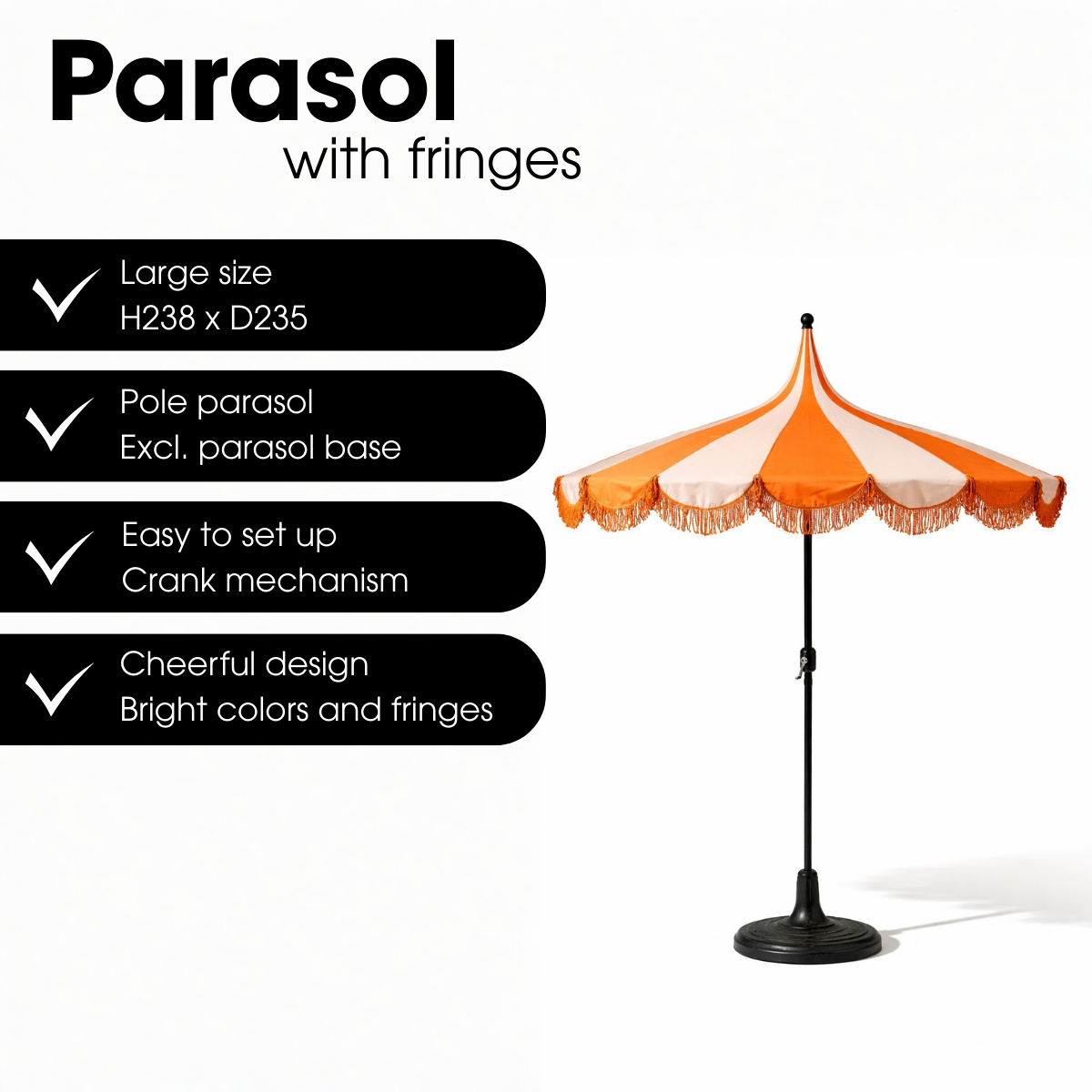 Oranje gestreepte parasol met franjes Ø235 cm