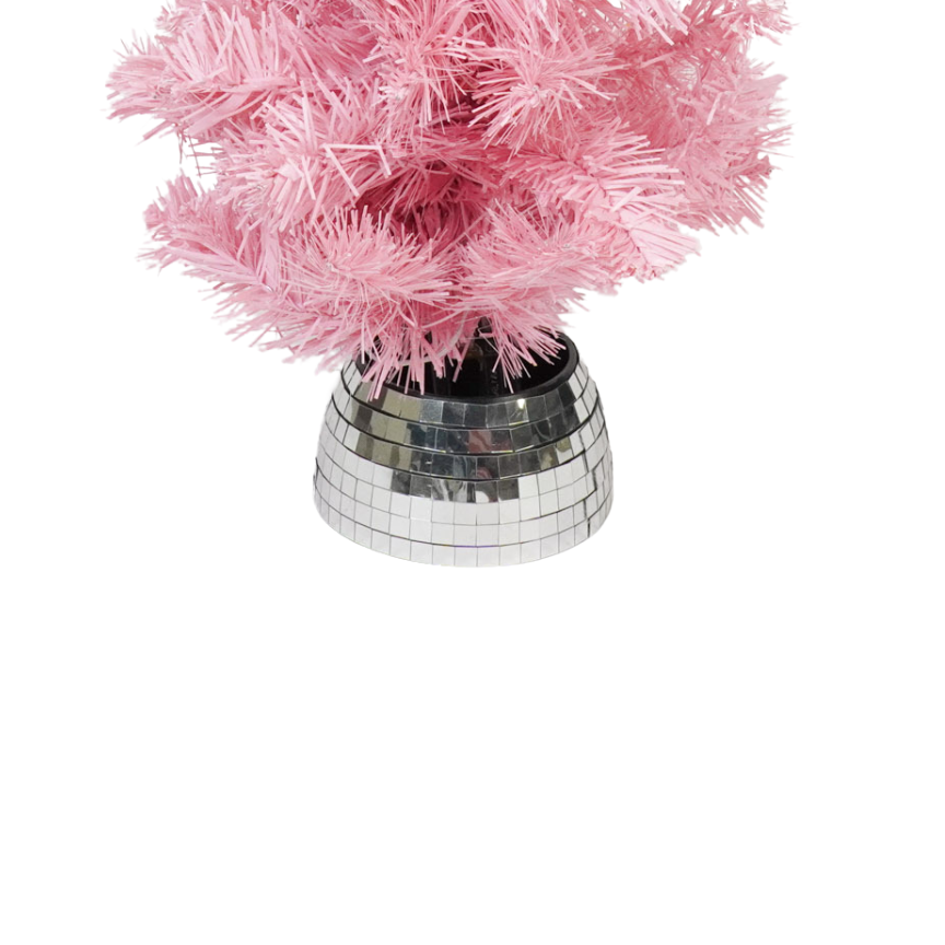 Roze kerstboom met verlichting en discovoet, 50 cm