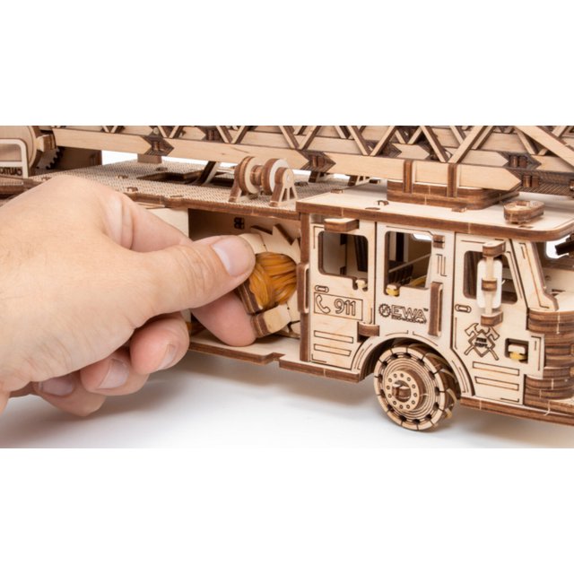 Houten mechanische puzzel Fire Truck, 439 onderdelen, 37.8 x 9.8 x 12.2 cm