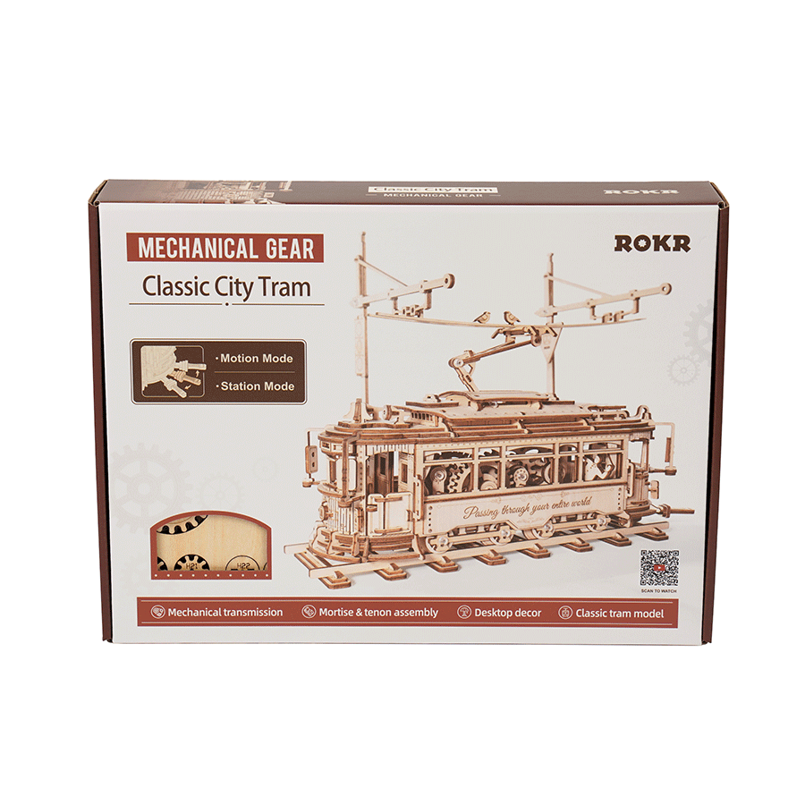 3D mechanische houten puzzel classic city tram 24,7 x 16,5 x 28,7 cm
