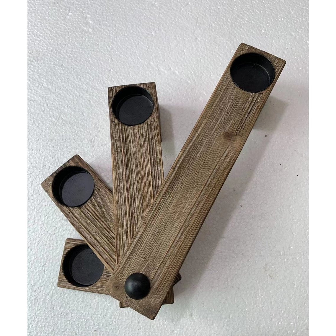 Houten kandelaar, naturel en zwart, draaibaar, 27 cm