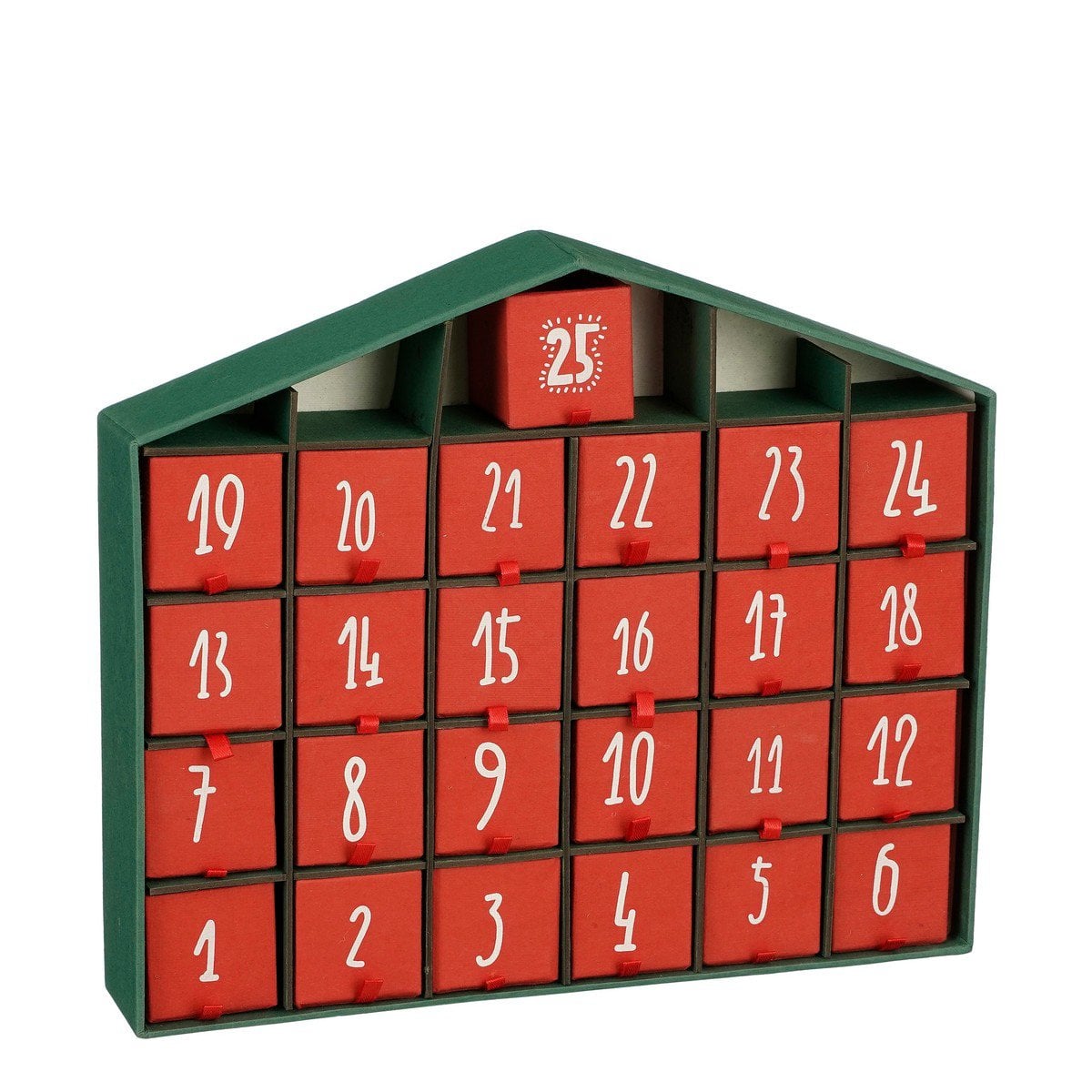 Adventskalender rood met 25 vakjes, zonder inhoud