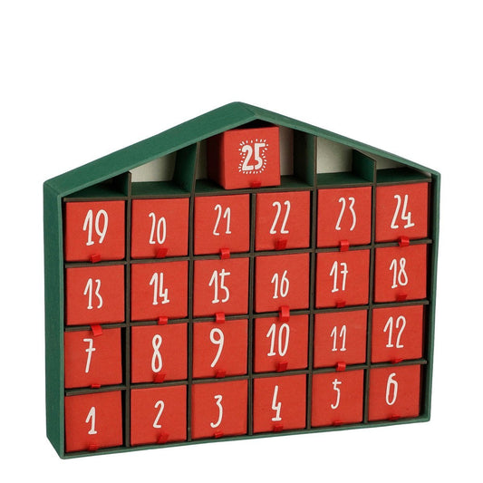 Adventskalender rood met 25 vakjes, zonder inhoud